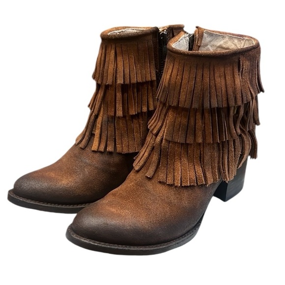 Freebird by Steven Belle Fringe Boho Bootie Suede BOOTS Western Brown Boots SZ 7 - Picture 4 of 12